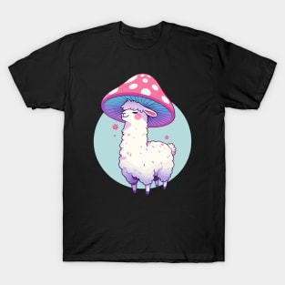 Kawaii simple smiling llama in Mushroom Hat T-Shirt